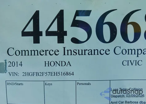 2014 Honda Civic Lx из США, поврежденный, VIN 2HGFB2F57EH516864